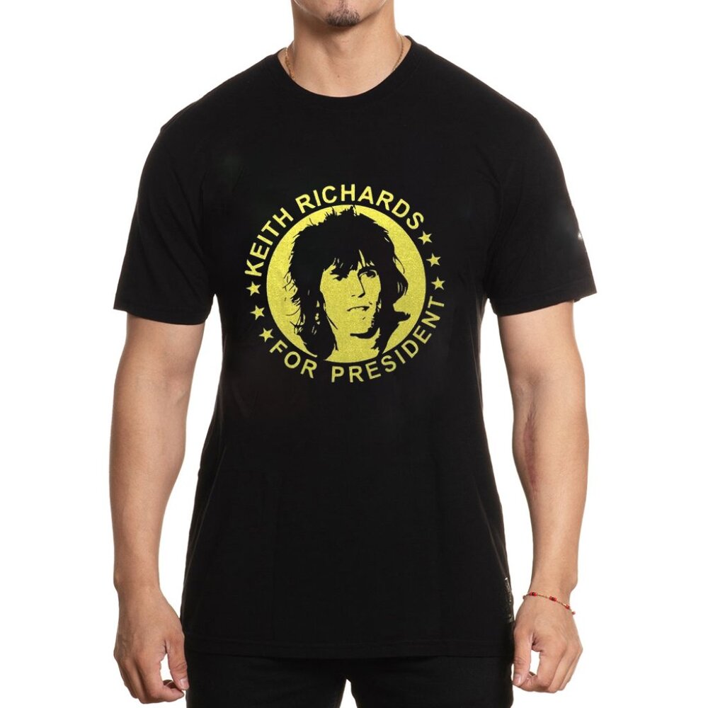 Keith Richards For President Yellow Logo Unisex Black T-shirt